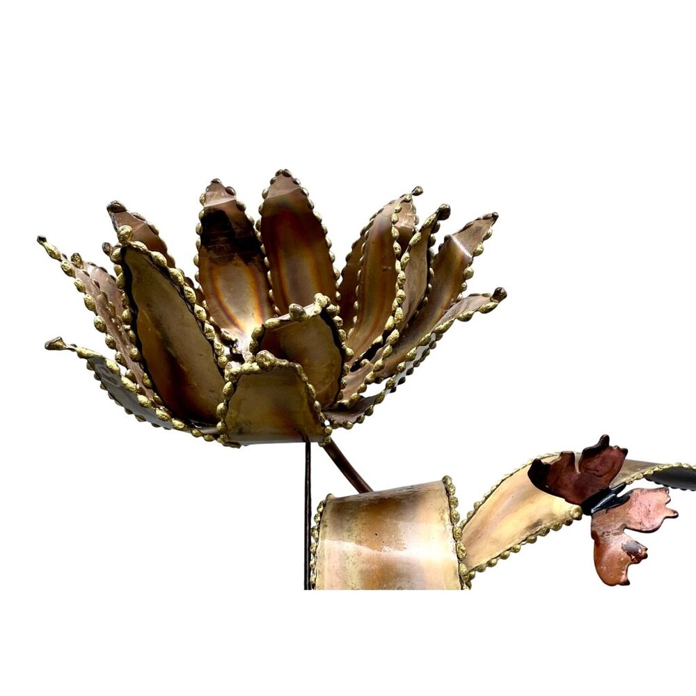 Vintage Yosi Brutalist Metal Flower Sculpture with Butterfly Onyx Base 12"H - Picture 7 of 11